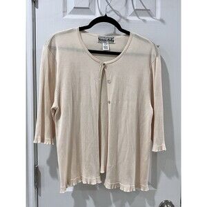 Victoria Holley Silk Sweater Cardigan Knit Blush Pink Jewel Button